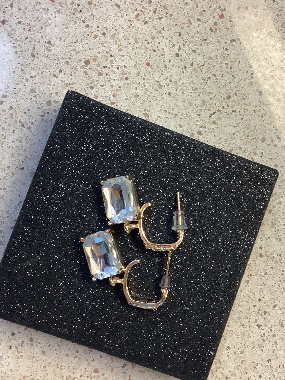 LAUREN RALPH LAUREN Gold Hoop Earrings with Clear Emerald-Cut Crystals